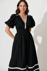 Black Maxi Dress with White Trim - Cotton Fabric